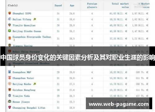 中国球员身价变化的关键因素分析及其对职业生涯的影响