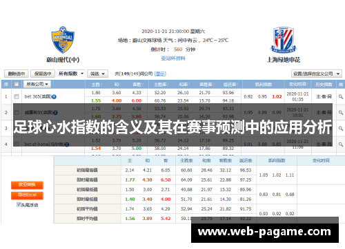 足球心水指数的含义及其在赛事预测中的应用分析